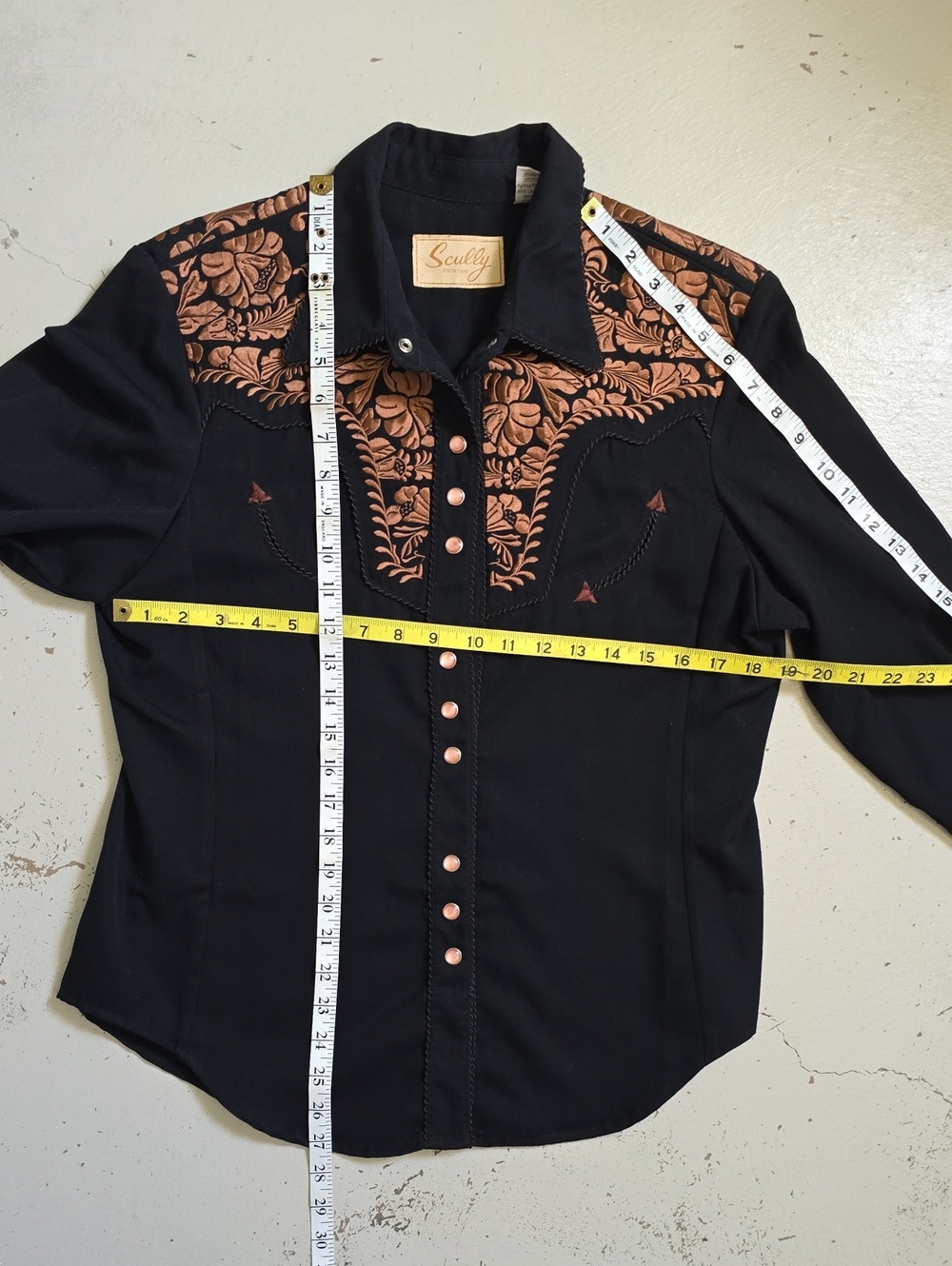 Scully Embroidered Black Western Pearl Snap Button Shirt Size M - Picture 4 of 8